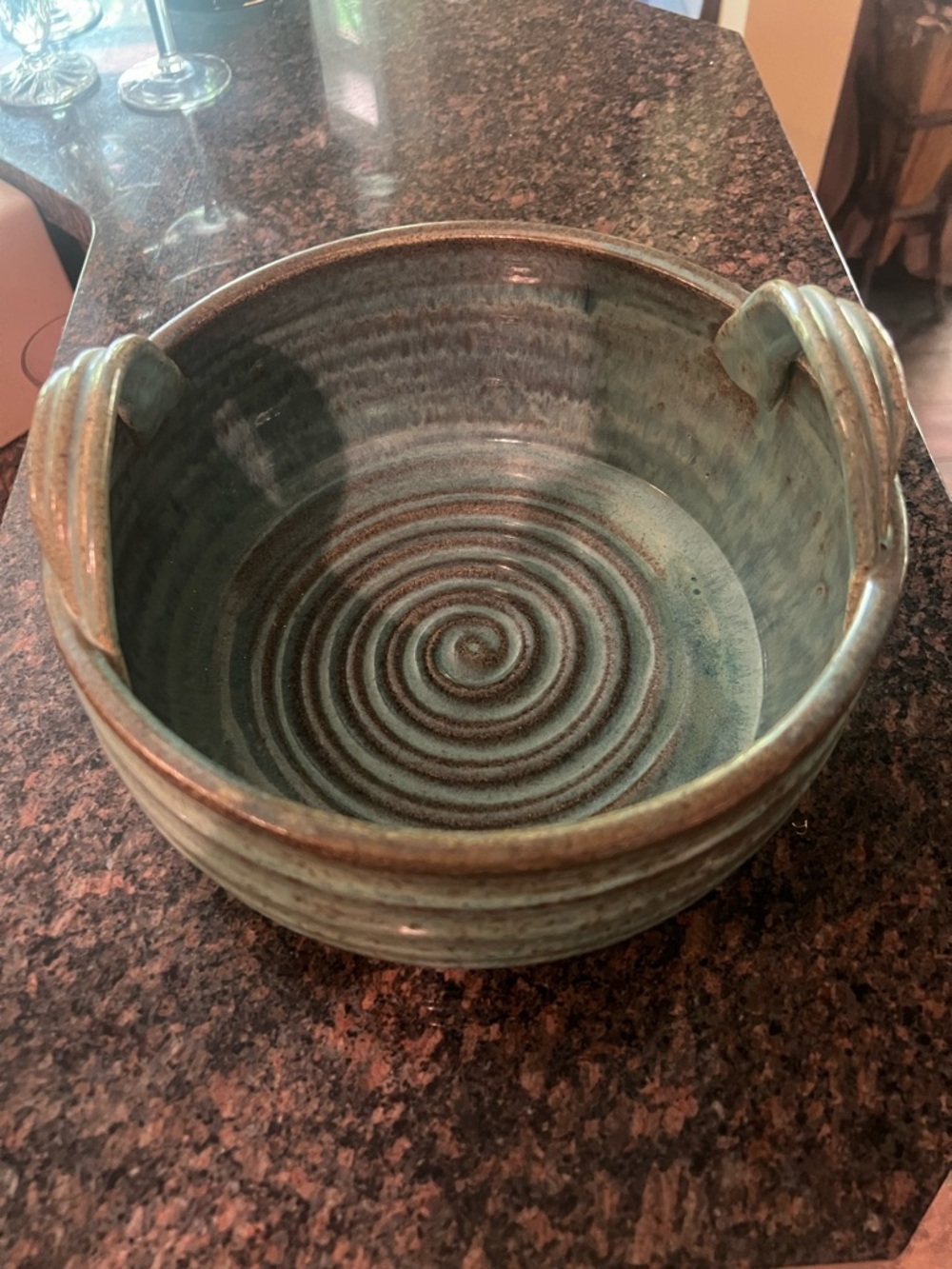 Linda Martin vintage pottery bowl with handles made in 1988